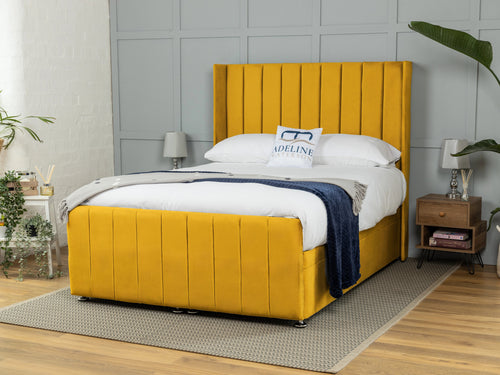 Mayfield Vertical Channel Ottoman End Lift Storage Bed Set with Floor Standing Headboard & Footboard