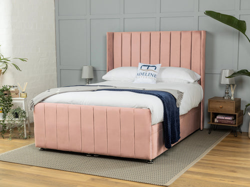Mayfield Vertical Channel Ottoman End Lift Storage Bed Set with Floor Standing Headboard & Footboard