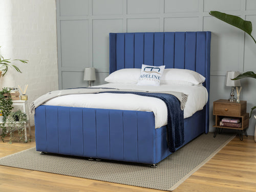Mayfield Vertical Channel Ottoman End Lift Storage Bed Set with Floor Standing Headboard & Footboard