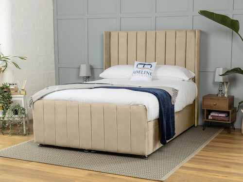 Mayfield Vertical Channel Ottoman End Lift Storage Bed Set with Floor Standing Headboard & Footboard
