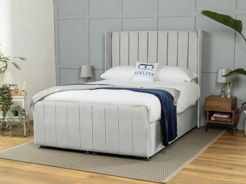 Mayfield Vertical Channel Ottoman End Lift Storage Bed Set with Floor Standing Headboard & Footboard