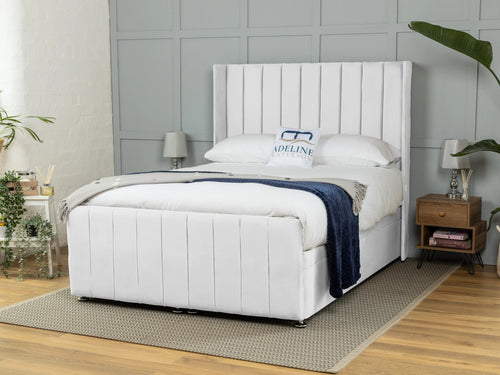 Mayfield Vertical Channel Ottoman End Lift Storage Bed Set with Floor Standing Headboard & Footboard