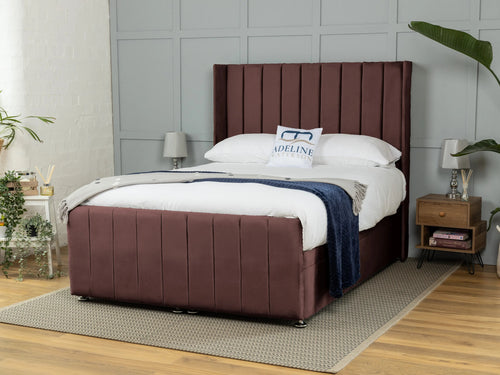Mayfield Vertical Channel Ottoman End Lift Storage Bed Set with Floor Standing Headboard & Footboard