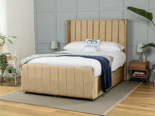 Mayfield Vertical Channel Ottoman End Lift Storage Bed Set with Floor Standing Headboard & Footboard