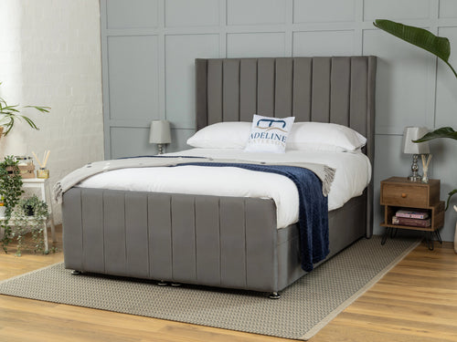 Mayfield Vertical Channel Ottoman End Lift Storage Bed Set with Floor Standing Headboard & Footboard