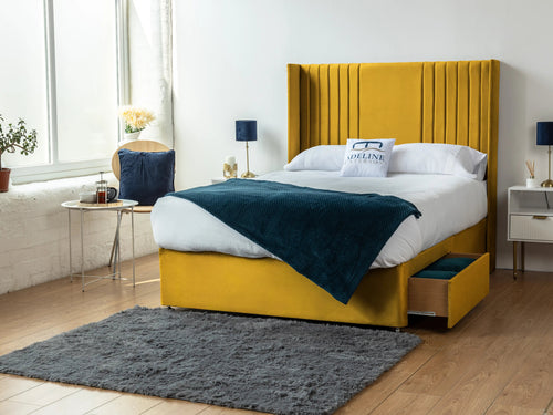 Melbourne Vertical Channel Wingback Divan Bed Set with Storage Drawers, Floor Standing Headboard & Footboard