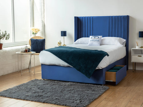 Melbourne Vertical Channel Wingback Divan Bed Set with Storage Drawers, Floor Standing Headboard & Footboard