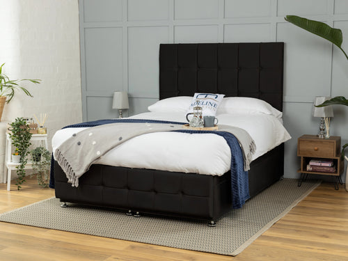 Middleton Cube Panel Ottoman End Lift Storage Bed Set with Floor Standing Headboard & Footboard