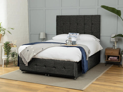 Middleton Cube Panel Ottoman End Lift Storage Bed Set with Floor Standing Headboard & Footboard