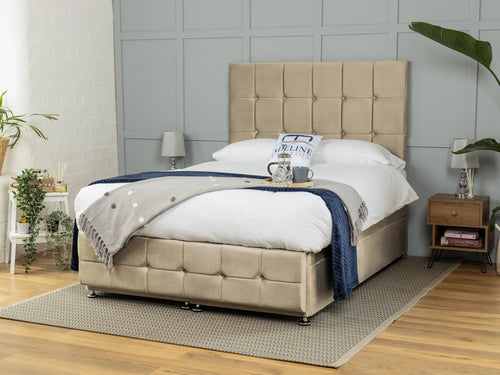 Middleton Cube Panel Ottoman End Lift Storage Bed Set with Floor Standing Headboard & Footboard