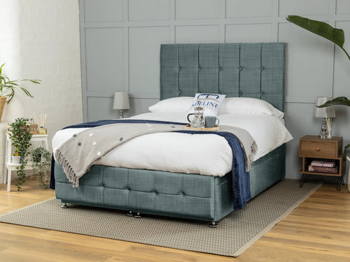 Middleton Cube Panel Ottoman End Lift Storage Bed Set with Floor Standing Headboard & Footboard