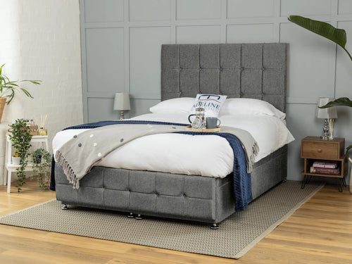 Middleton Cube Panel Ottoman End Lift Storage Bed Set with Floor Standing Headboard & Footboard