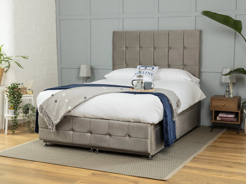 Middleton Cube Panel Ottoman End Lift Storage Bed Set with Floor Standing Headboard & Footboard