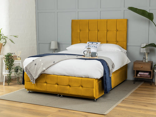 Middleton Cube Panel Ottoman End Lift Storage Bed Set with Floor Standing Headboard & Footboard
