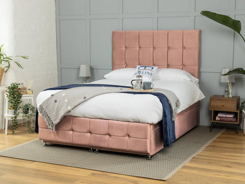 Middleton Cube Panel Ottoman End Lift Storage Bed Set with Floor Standing Headboard & Footboard