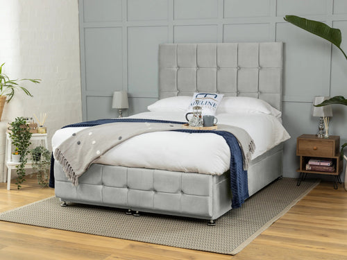Middleton Cube Panel Ottoman End Lift Storage Bed Set with Floor Standing Headboard & Footboard