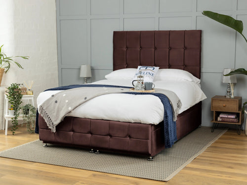 Middleton Cube Panel Ottoman End Lift Storage Bed Set with Floor Standing Headboard & Footboard