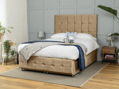 Middleton Cube Panel Ottoman End Lift Storage Bed Set with Floor Standing Headboard & Footboard