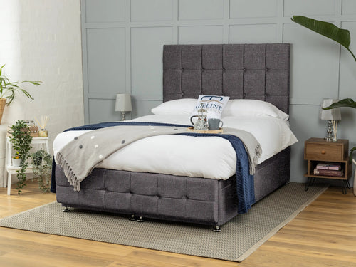 Middleton Cube Panel Ottoman End Lift Storage Bed Set with Floor Standing Headboard & Footboard