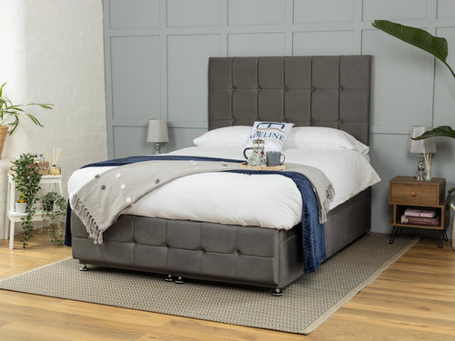 Middleton Cube Panel Ottoman End Lift Storage Bed Set with Floor Standing Headboard & Footboard