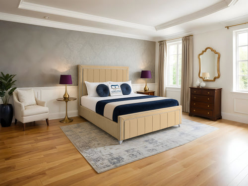 Hamilton Vertical Channel Upholstered Bed Set with Floor Standing Headboard, Footboard & Storage Upgrade Option