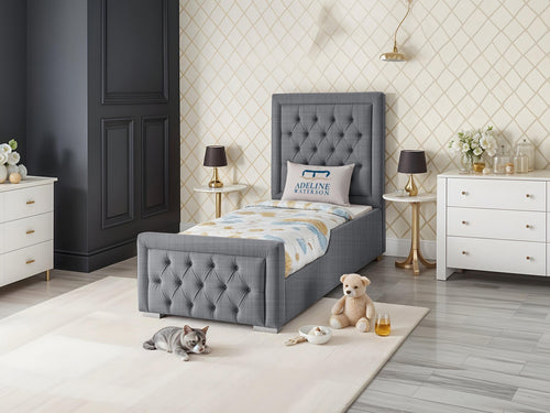 Noha Button-Tufted Kids Upholstered Bed Set with Floor Standing Headboard & Footboard