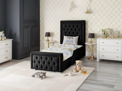 Noha Button-Tufted Kids Upholstered Bed Set with Floor Standing Headboard & Footboard