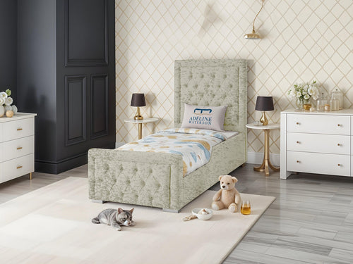 Noha Button-Tufted Kids Upholstered Bed Set with Floor Standing Headboard & Footboard