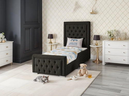 Noha Button-Tufted Kids Upholstered Bed Set with Floor Standing Headboard & Footboard