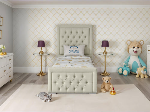 Noha Button-Tufted Kids Upholstered Bed Set with Floor Standing Headboard & Footboard
