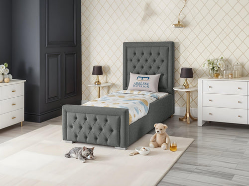 Noha Button-Tufted Kids Upholstered Bed Set with Floor Standing Headboard & Footboard