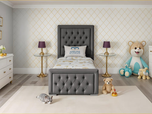 Noha Button-Tufted Kids Upholstered Bed Set with Floor Standing Headboard & Footboard