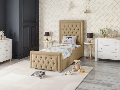 Noha Button-Tufted Kids Upholstered Bed Set with Floor Standing Headboard & Footboard