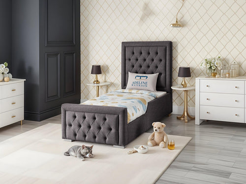 Noha Button-Tufted Kids Upholstered Bed Set with Floor Standing Headboard & Footboard