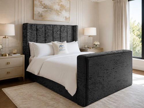 Noir Wing Edge Storage TV Bed Set with End Lift – 48" Floor Standing Headboard