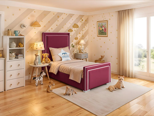 Oliver Bordered Panel Kids Upholstered Bed Set with Floor Standing Headboard & Footboard