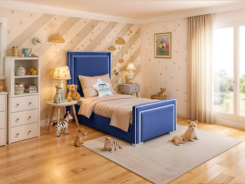 Oliver Bordered Panel Kids Upholstered Bed Set with Floor Standing Headboard & Footboard