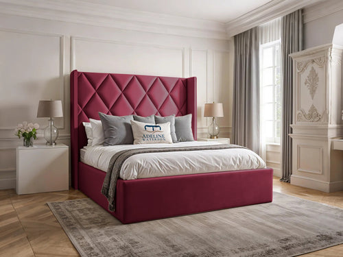 Olympus Diamond Panel Wingback Upholstered Bed Set with Floor Standing Headboard, Footboard & Storage Upgrade Option