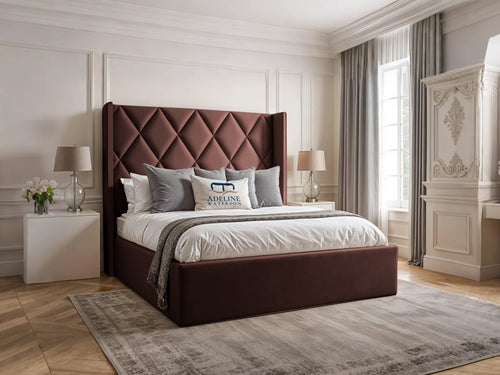 Olympus Diamond Panel Wingback Upholstered Bed Set with Floor Standing Headboard, Footboard & Storage Upgrade Option