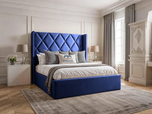 Olympus Diamond Panel Wingback Upholstered Bed Set with Floor Standing Headboard, Footboard & Storage Upgrade Option