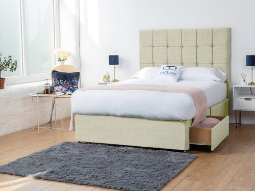 Orlando Cube Panel Divan Bed Set with Storage Drawers, Floor Standing Headboard & Footboard