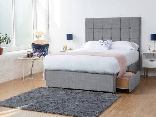 Orlando Cube Panel Divan Bed Set with Storage Drawers, Floor Standing Headboard & Footboard