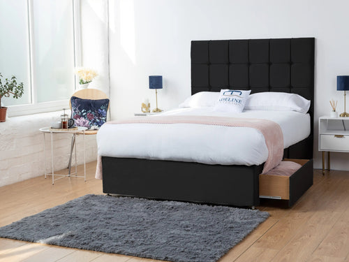 Orlando Cube Panel Divan Bed Set with Storage Drawers, Floor Standing Headboard & Footboard