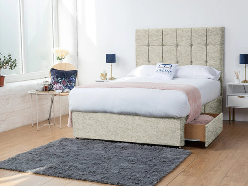 Orlando Cube Panel Divan Bed Set with Storage Drawers, Floor Standing Headboard & Footboard