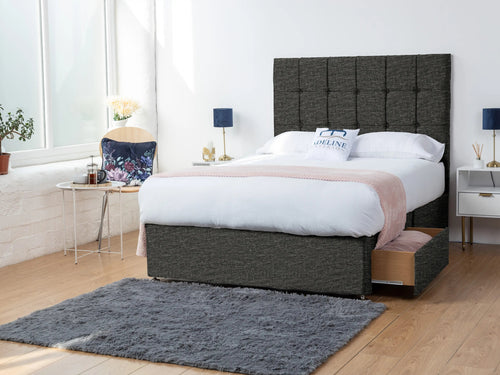 Orlando Cube Panel Divan Bed Set with Storage Drawers, Floor Standing Headboard & Footboard