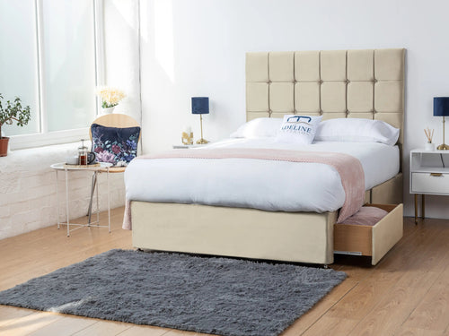 Orlando Cube Panel Divan Bed Set with Storage Drawers, Floor Standing Headboard & Footboard