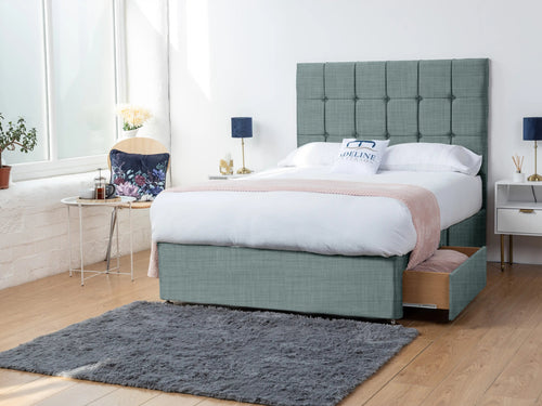 Orlando Cube Panel Divan Bed Set with Storage Drawers, Floor Standing Headboard & Footboard