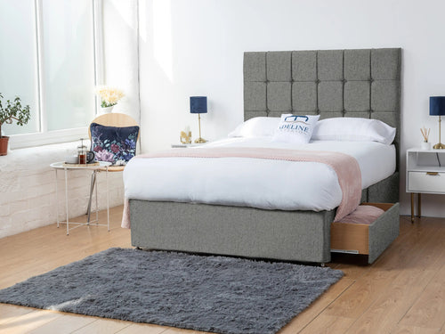 Orlando Cube Panel Divan Bed Set with Storage Drawers, Floor Standing Headboard & Footboard