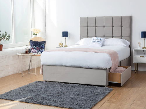 Orlando Cube Panel Divan Bed Set with Storage Drawers, Floor Standing Headboard & Footboard