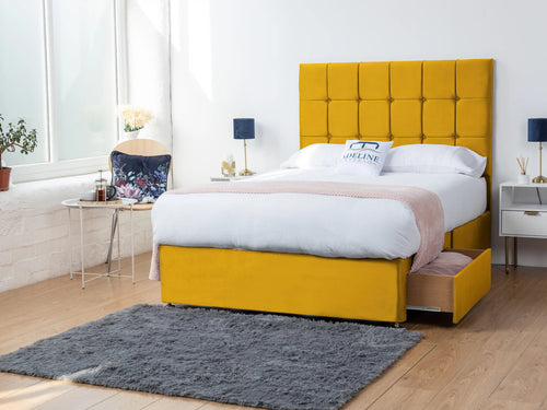 Orlando Cube Panel Divan Bed Set with Storage Drawers, Floor Standing Headboard & Footboard